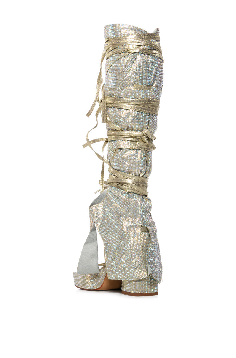 AZALEA WANG PHENIX GOLD RHINESTONE STRAPPY SANDAL