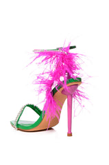 AZALEA WANG ELLA COLOR BLOCKED FEATHER SANDAL IN GREEN