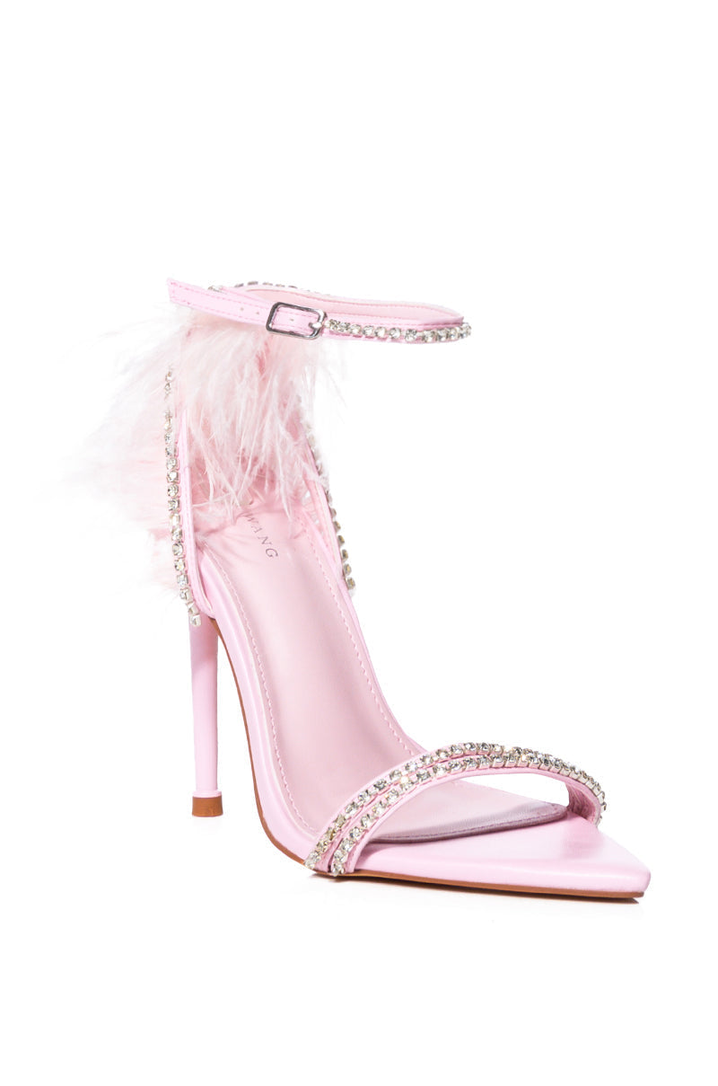 AZALEA WANG ELLA COLOR BLOCKED FEATHER SANDAL IN PINK