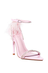 AZALEA WANG ELLA COLOR BLOCKED FEATHER SANDAL IN PINK