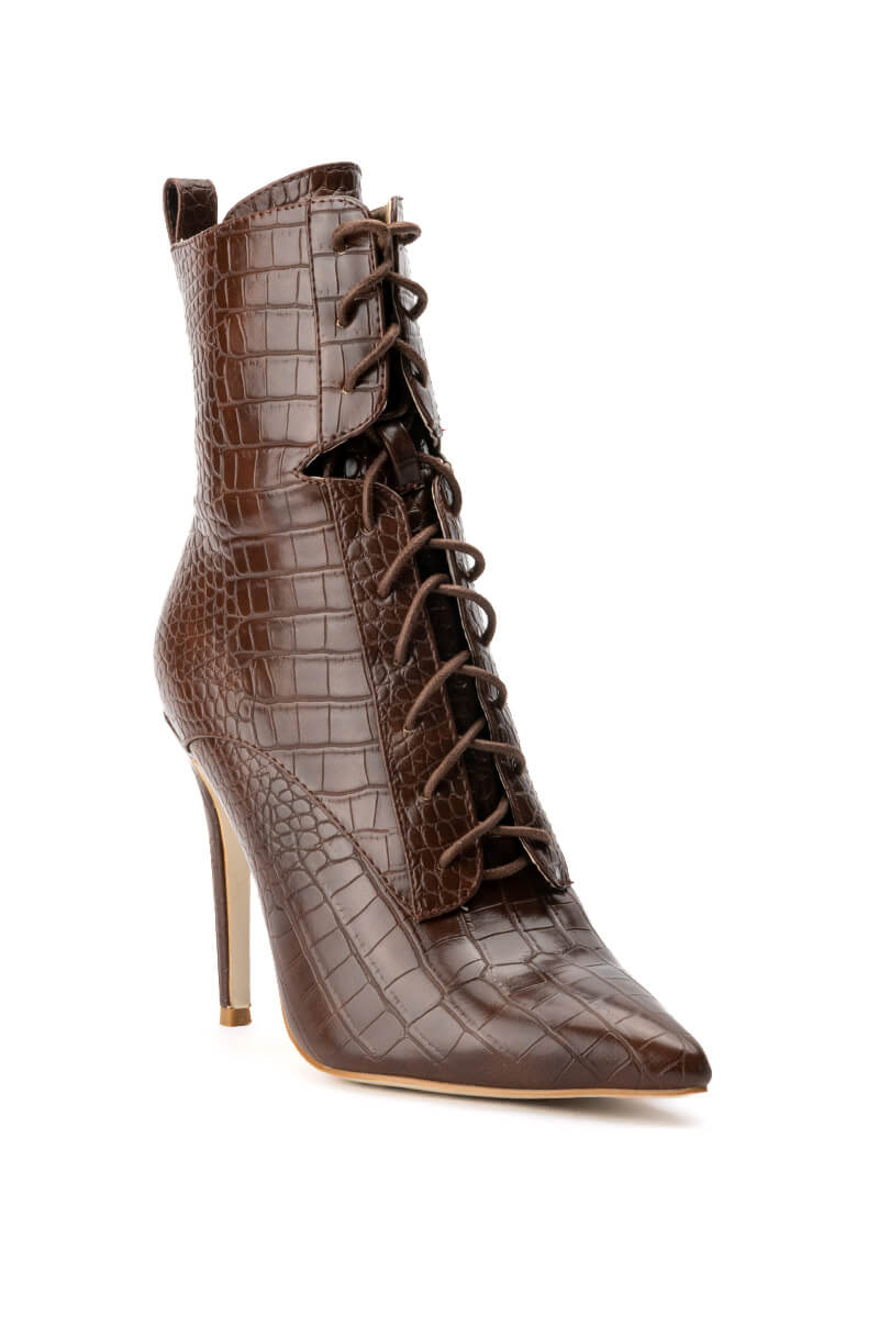 AZALEA WANG ASTORIA LACE UP STILETTO BOOTIE IN BLACKPATENT