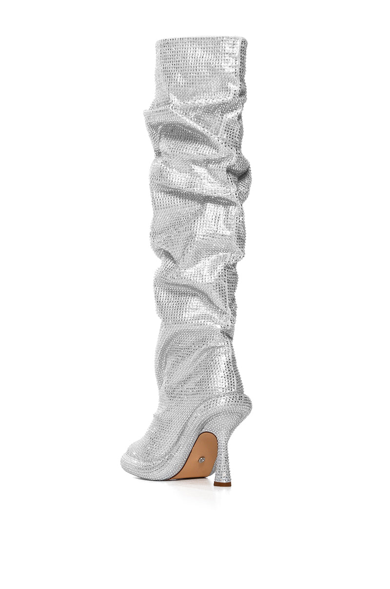 AZALEA WANG BAREFOOT SILVER OVER THE KNEE RHINESTONE BOOT