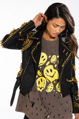 SOFI GOLD STUD CROC MOTO JACKET