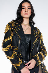 SOFI GOLD STUD CROC MOTO JACKET