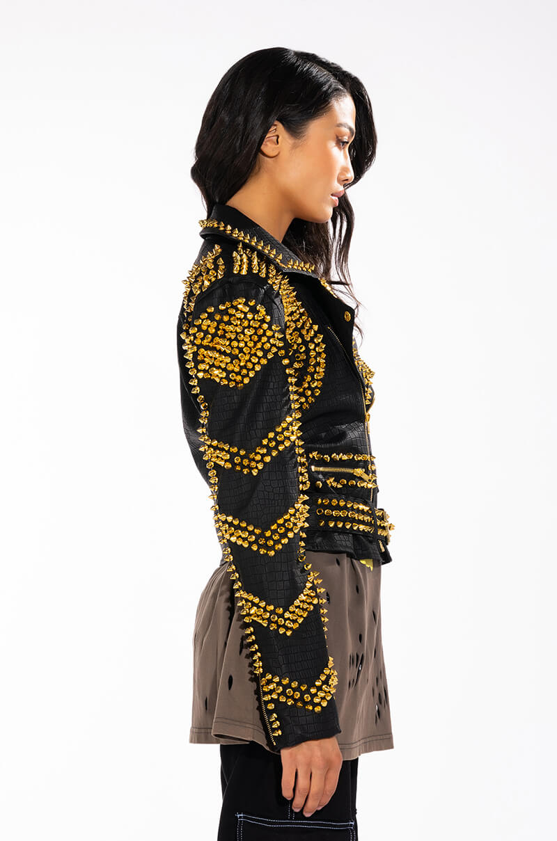 SOFI GOLD STUD CROC MOTO JACKET