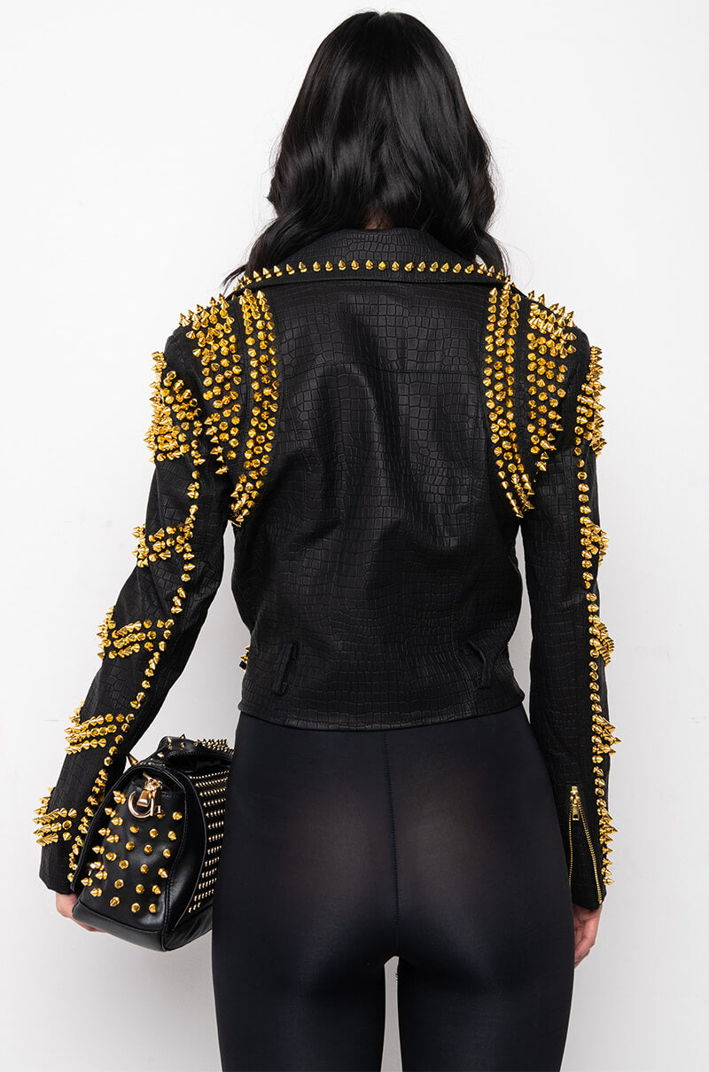 SOFI GOLD STUD CROC MOTO JACKET