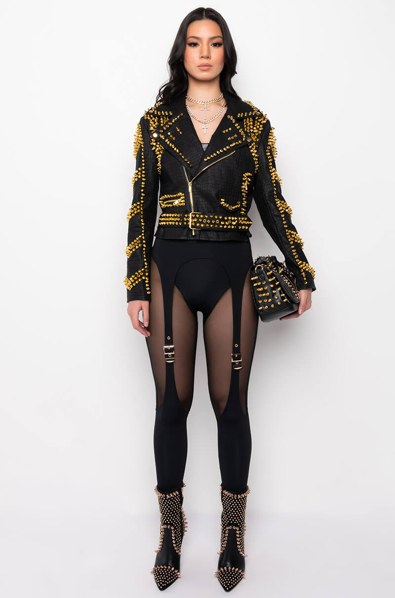 SOFI GOLD STUD CROC MOTO JACKET