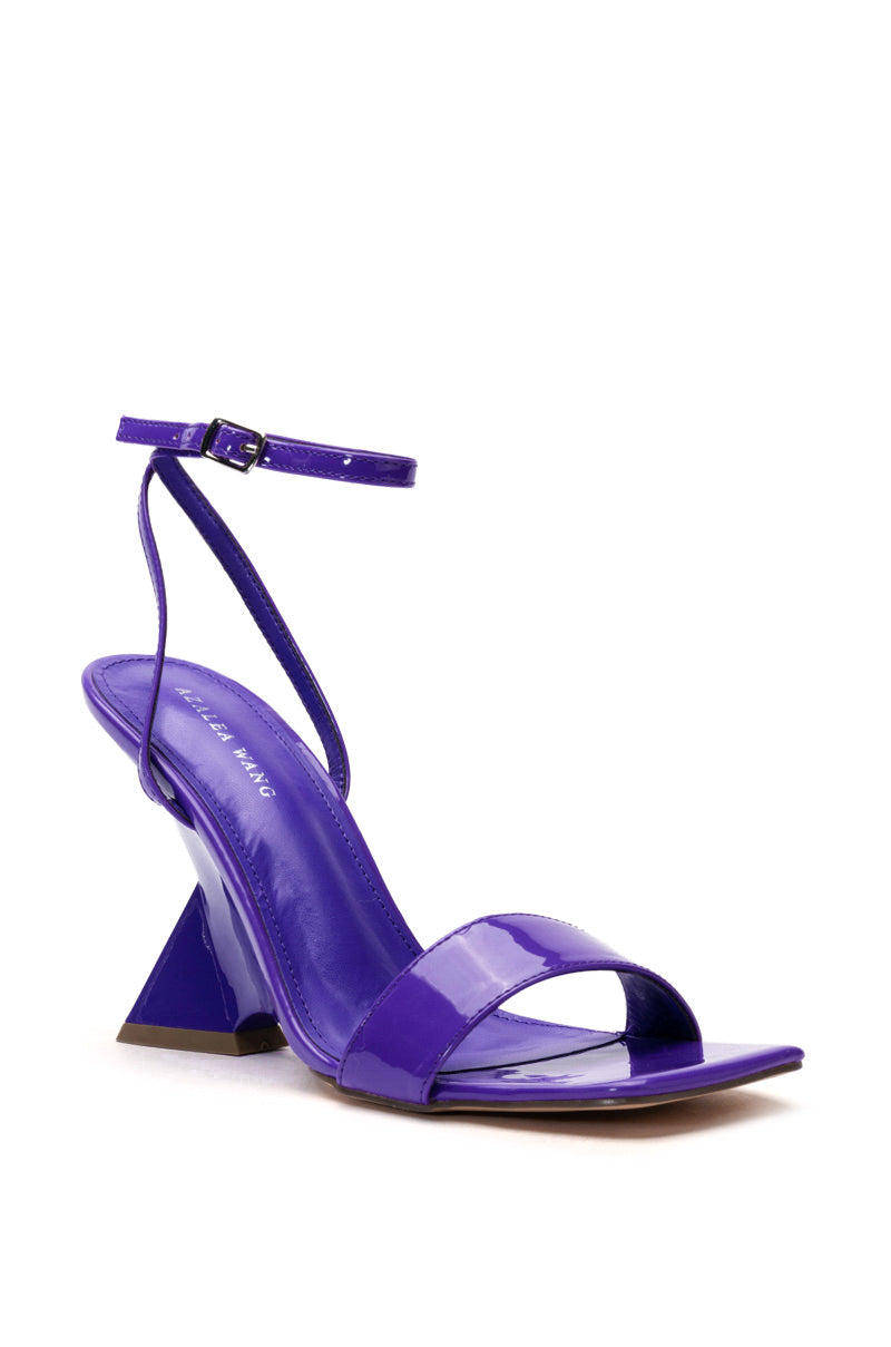 AZALEA WANG COIN PATENT CHUNKY SANDAL IN PURPLE