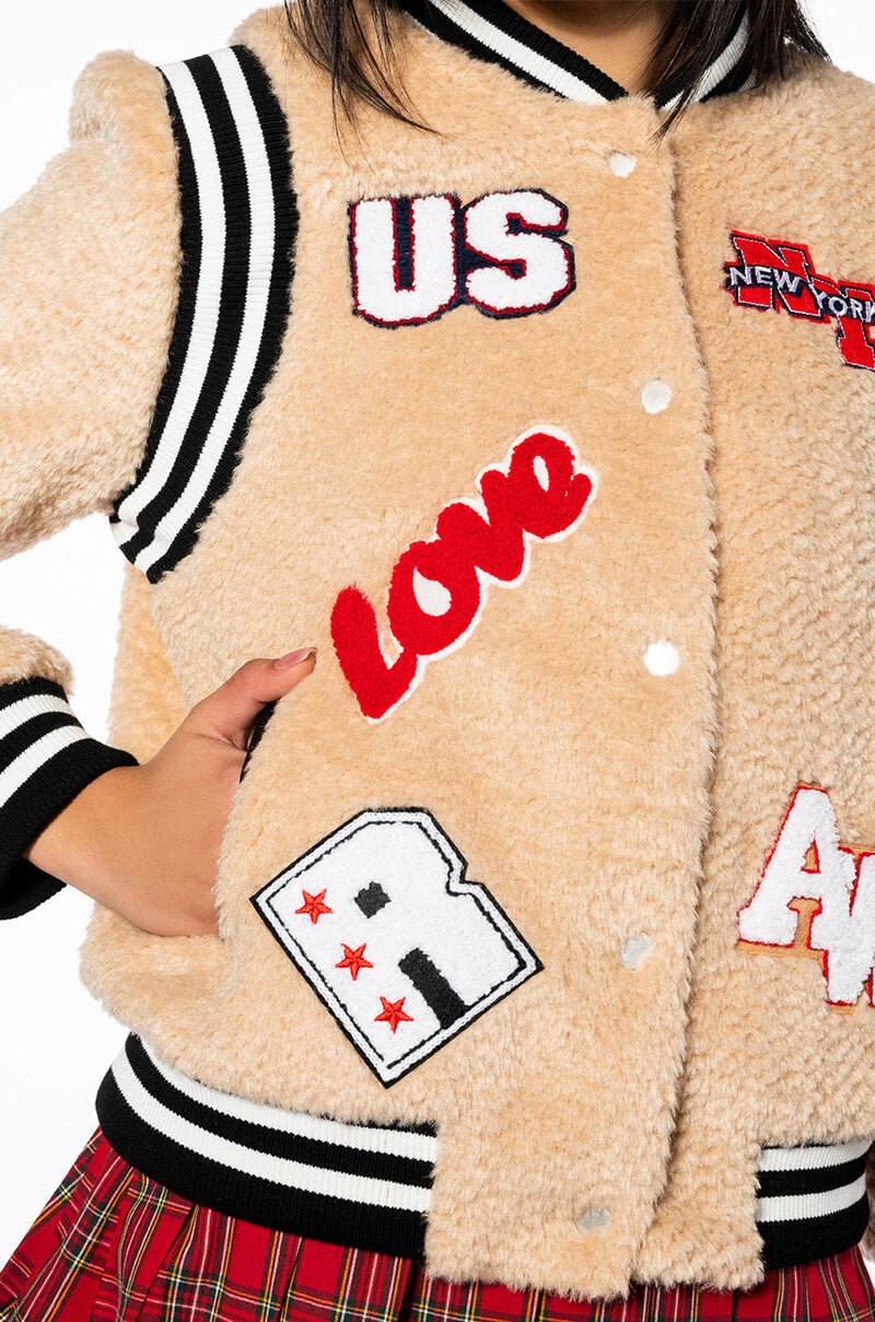 COLLEGIATE WELCOME BACK TEDDY VARSITY BOMBER