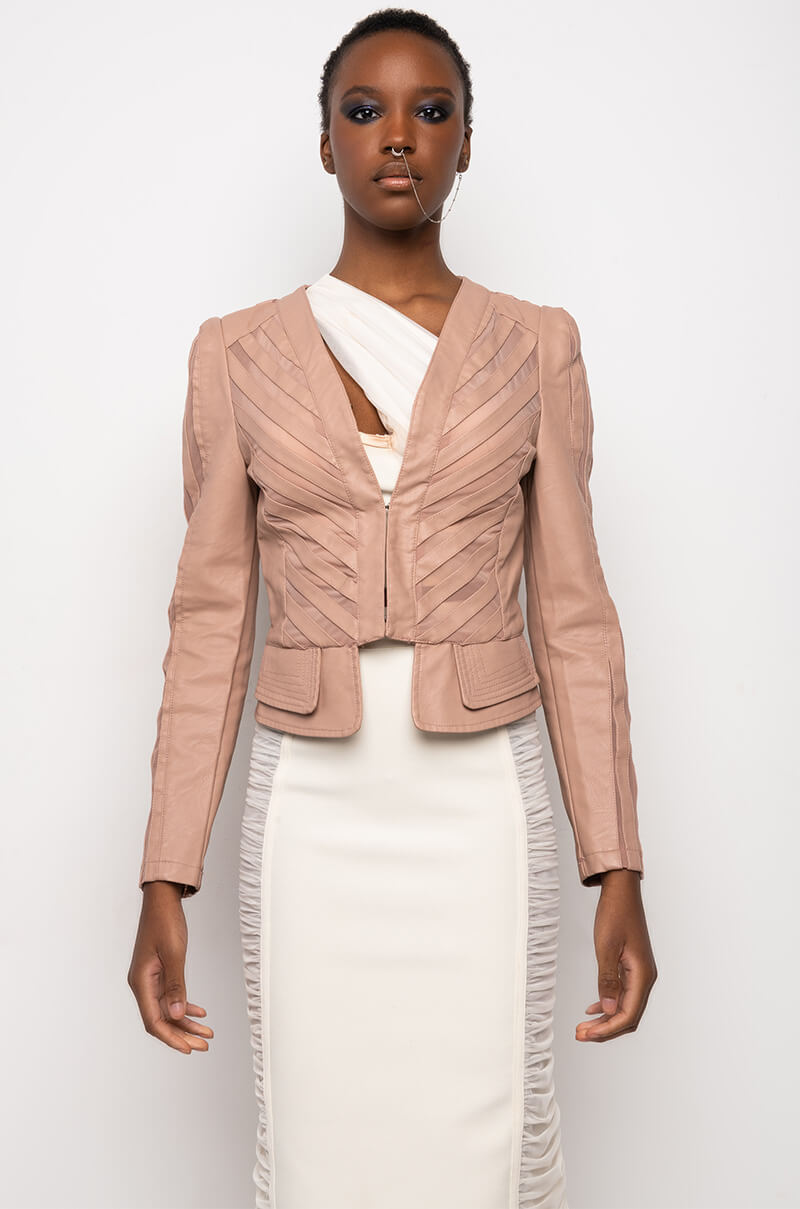 COME A LITTLE CLOSER MESH PLEATHER PLUS JACKET