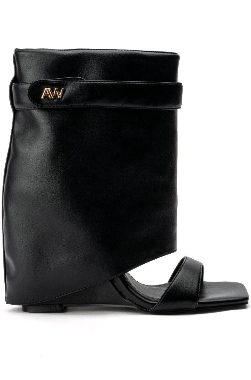 AZALEA WANG DANA FOLD OVER WEDGE BOOTIE IN BLACK