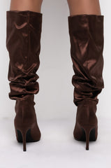 AZALEA WANG DATE NIGHTS WITH YOU STILETTO BOOT IN BROWN