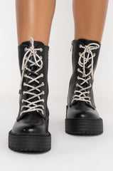 AZALEA WANG DIAMONDS ON MY FEET FLATFORM BOOTIE IN BLACK