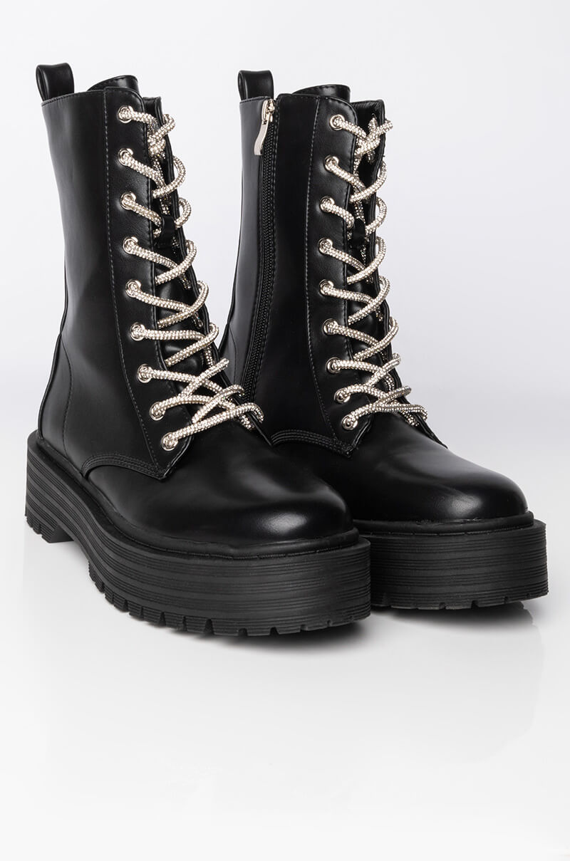 AZALEA WANG DIAMONDS ON MY FEET FLATFORM BOOTIE IN BLACK