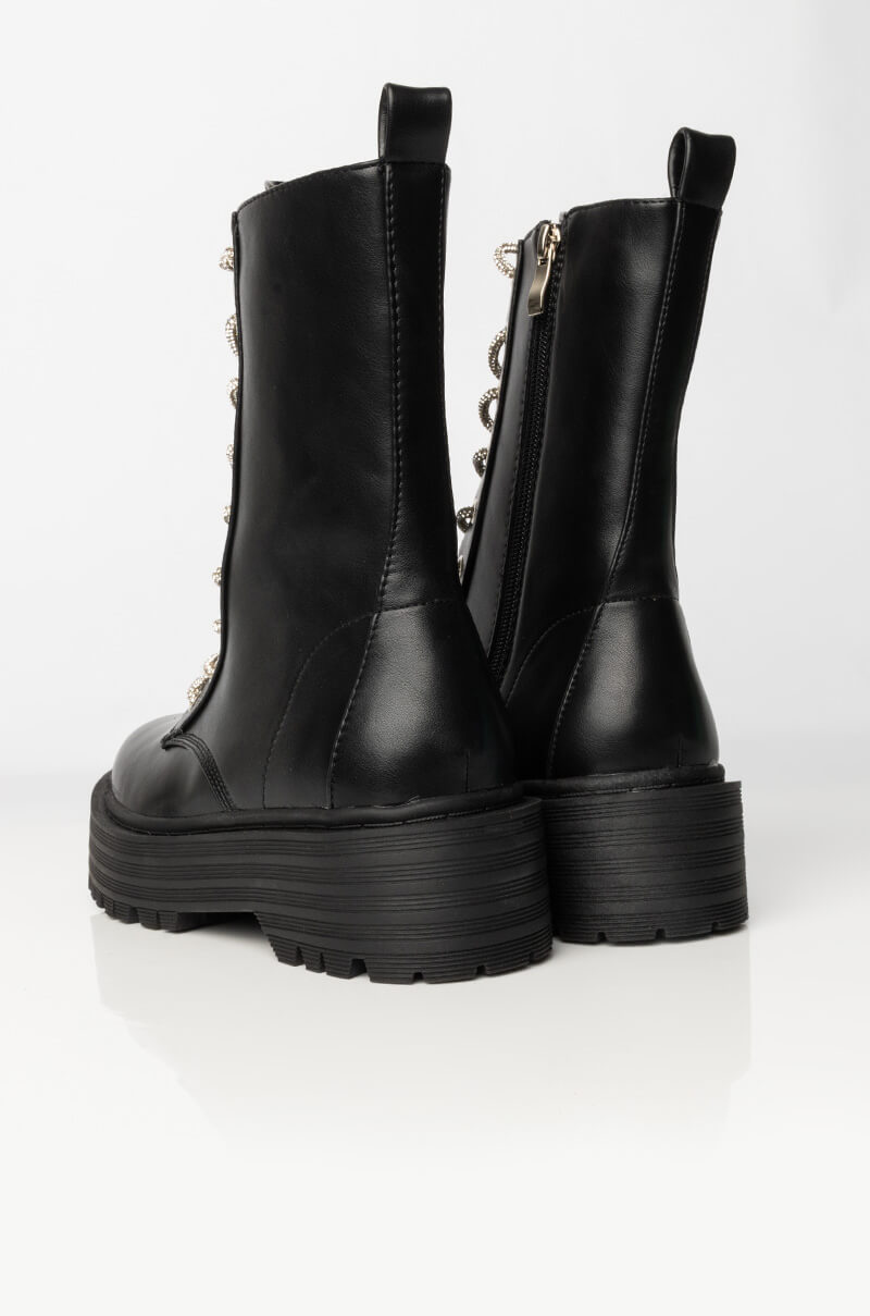 AZALEA WANG DIAMONDS ON MY FEET FLATFORM BOOTIE IN BLACK