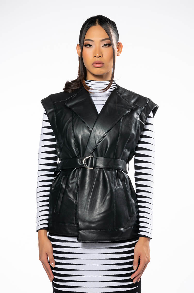 AZALEA WANG DOLLY PU VEST WITH ADJUSTABLE BELT