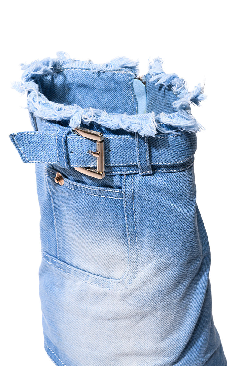 AZALEA WANG KOURT DENIM STILETTO BOOTIE