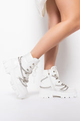 AZALEA WANG DRIP TOO HARD FLATFORM BOOTIE IN WHITE