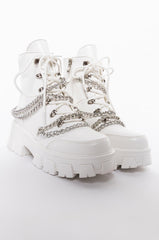 AZALEA WANG DRIP TOO HARD FLATFORM BOOTIE IN WHITE