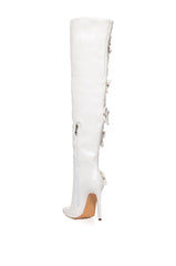 AZALEA WANG EFFIE WHITE FLOWER EMBELLISHED BOOT