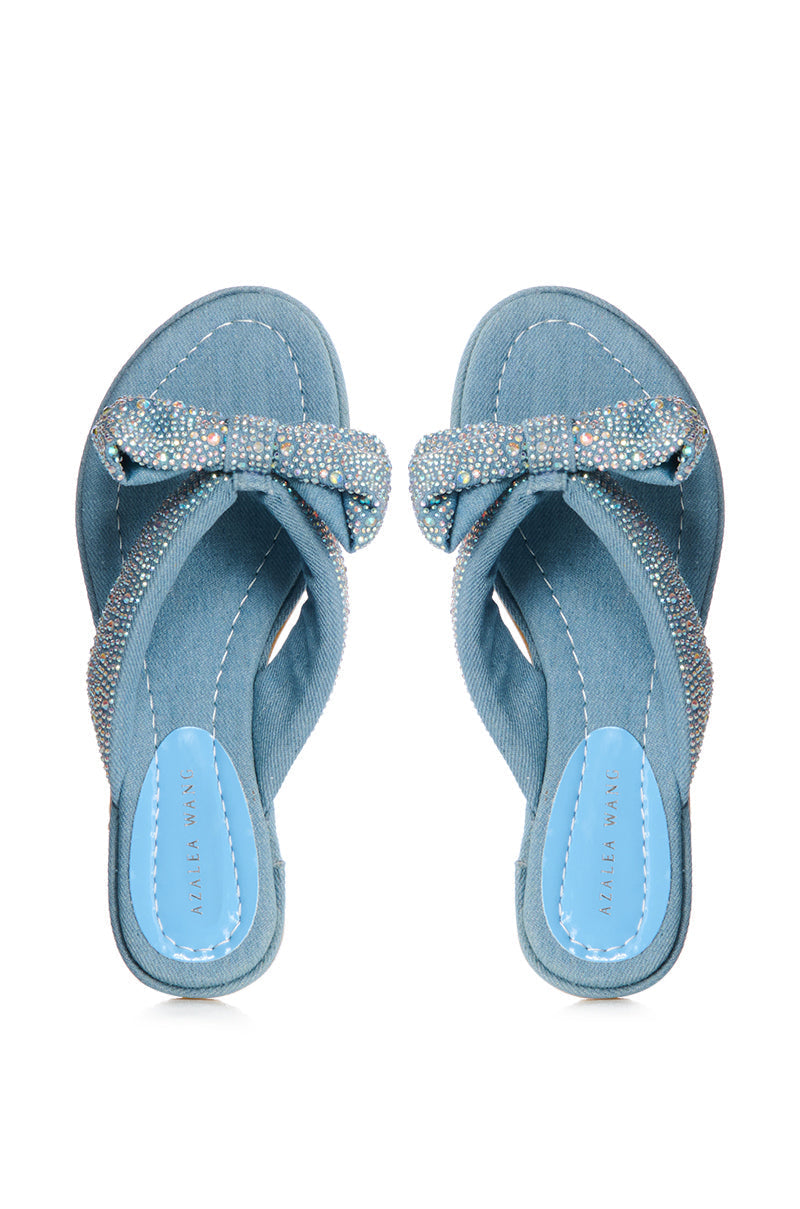 AZALEA WANG EILEEN EMBELLISHED FILP FLOP SANDAL IN DENIM