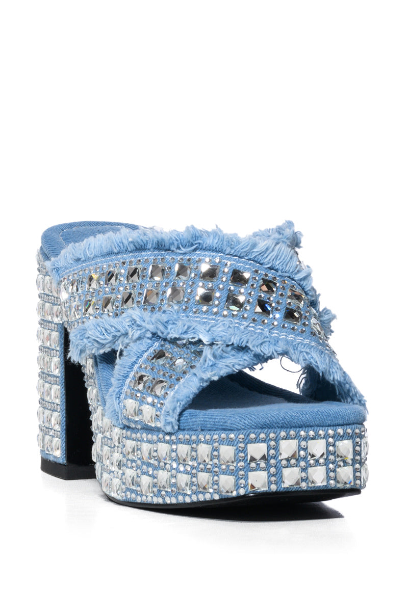 AZALEA WANG EVALINA DENIM AND SILVER STUDDED SANDAL