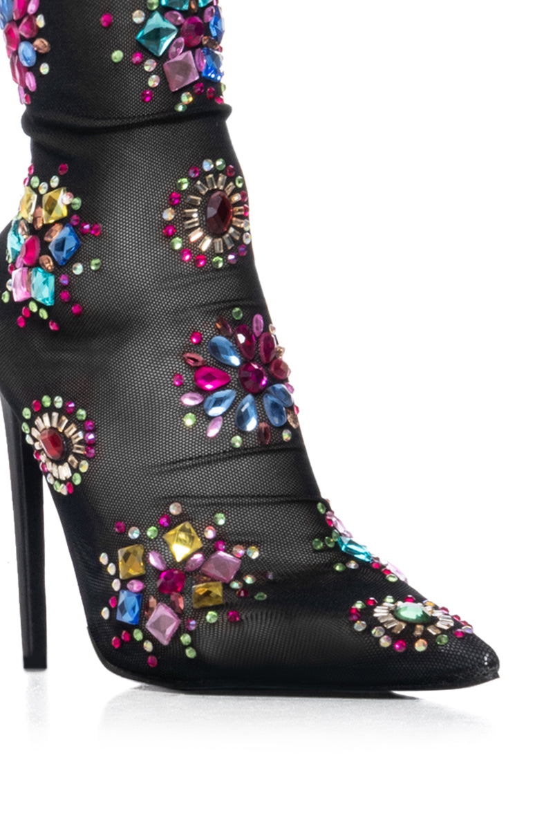 AZALEA WANG FAIRGROUND MULTI GEM CLUSTER MESH BOOTIE