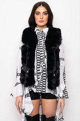 FAUX FUR VEST WITH MOTO TRIM