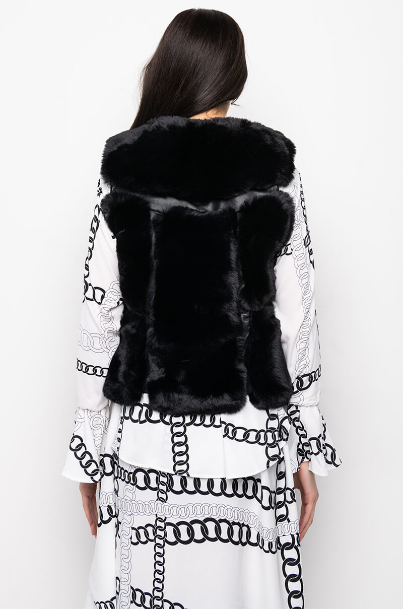 FAUX FUR VEST WITH MOTO TRIM