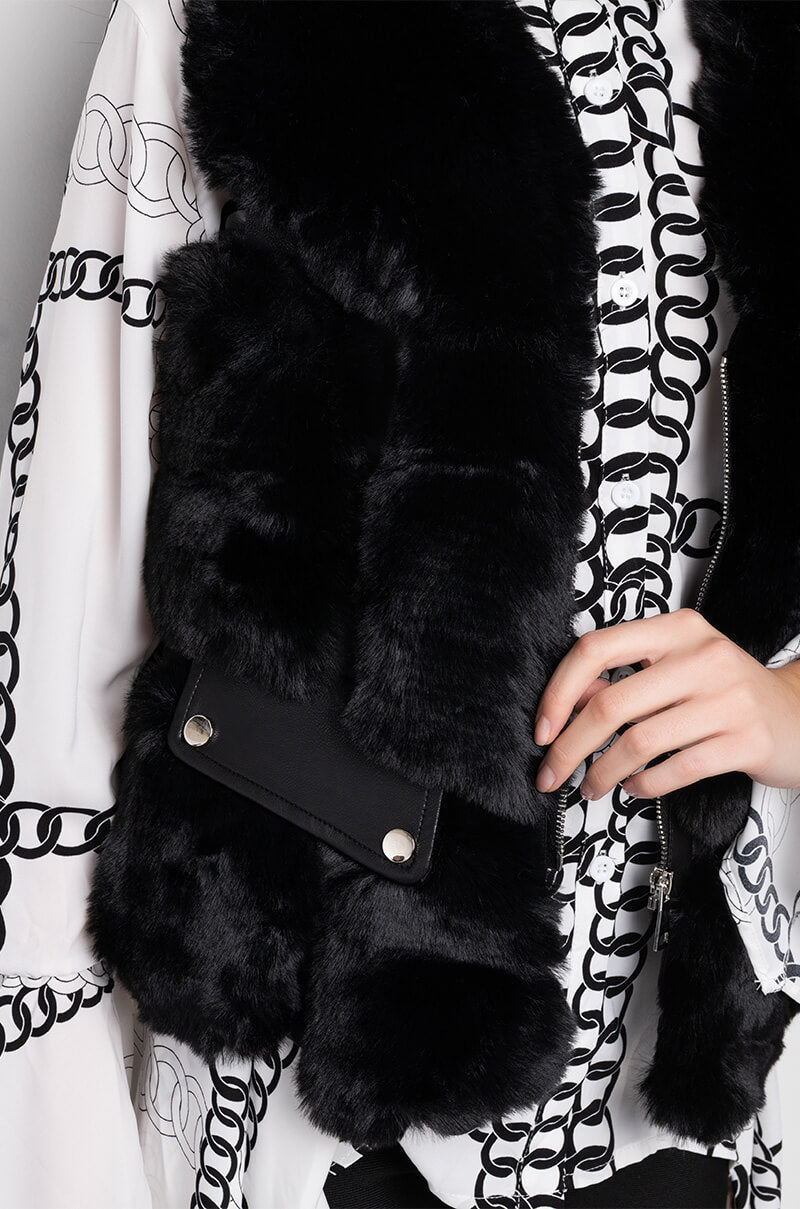 FAUX FUR VEST WITH MOTO TRIM