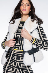 FAUX FUR VEST WITH MOTO TRIM
