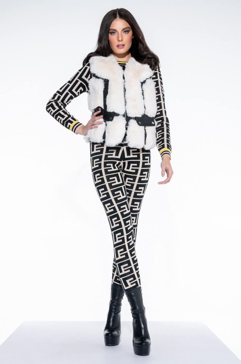 FAUX FUR VEST WITH MOTO TRIM
