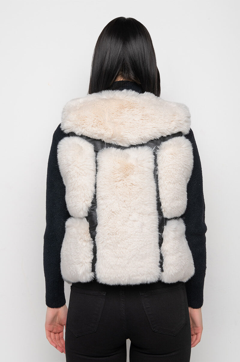 FAUX FUR VEST WITH MOTO TRIM