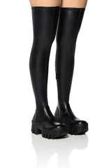 AZALEA WANG FAVORED STRETCH PU THIGH HIGH BOOT IN BLACK
