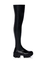 AZALEA WANG FAVORED STRETCH PU THIGH HIGH BOOT IN BLACK