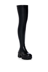AZALEA WANG FAVORED STRETCH PU THIGH HIGH BOOT IN BLACK
