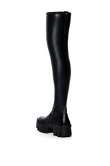 AZALEA WANG FAVORED STRETCH PU THIGH HIGH BOOT IN BLACK