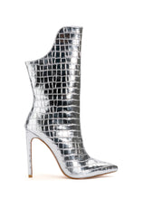 AZALEA WANG FAYE CROC BOOTIE IN SILVER