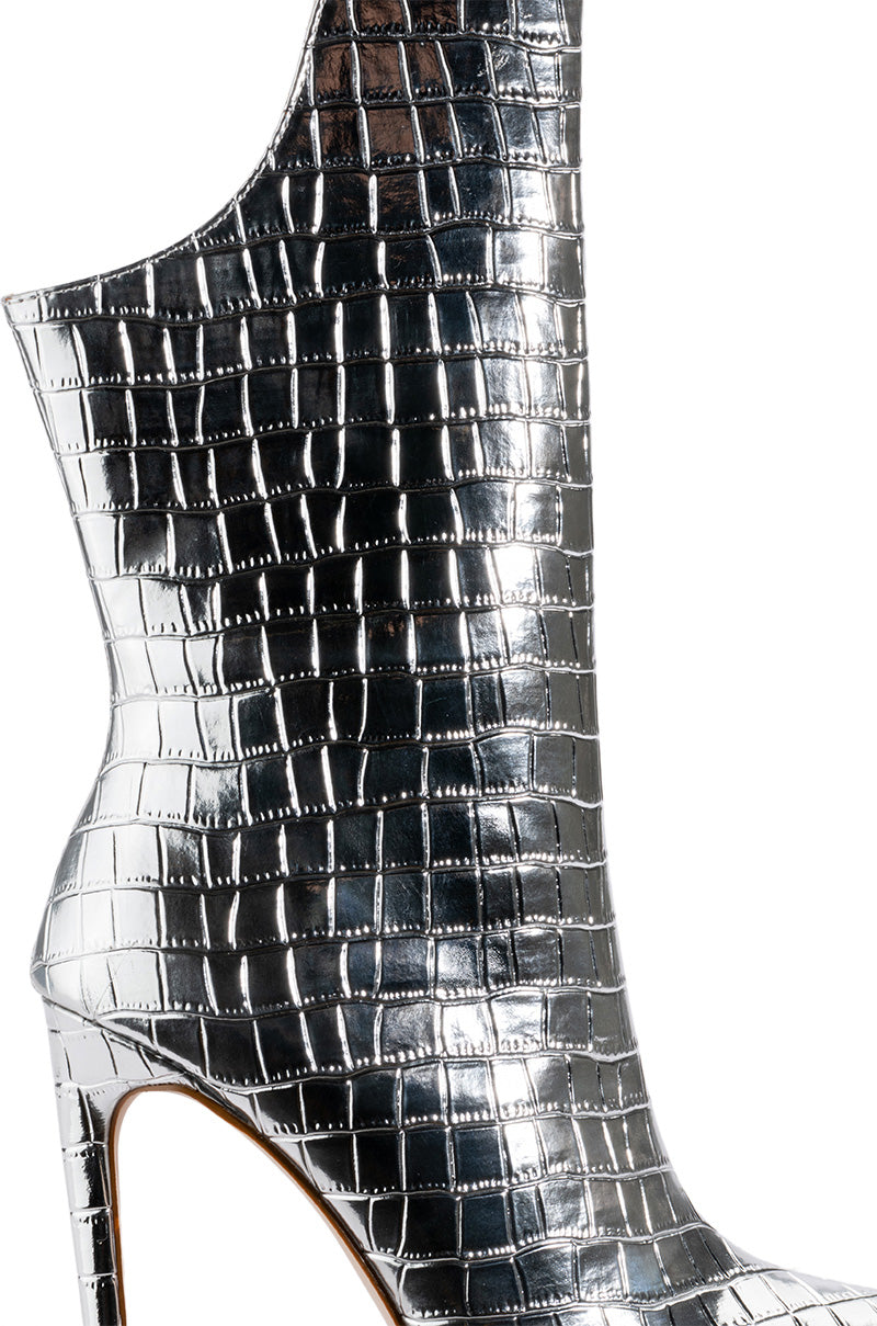AZALEA WANG FAYE CROC BOOTIE IN SILVER