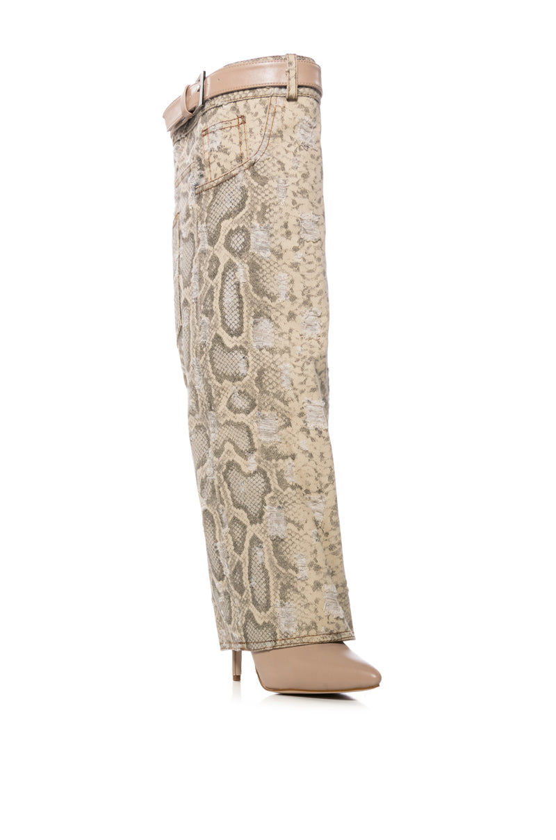 AZALEA WANG FIORALBA TAN SNAKE SKIN FOLD OVER BOOT