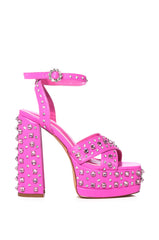 AZALEA WANG FRANCIE EMBELLISHED CHUNKY SANDAL IN PINK