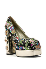 AZALEA WANG GEMMA SATIN EMBELLISHED PUMP IN BLACK