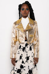 AZALEA WANG GOLD FINGER STUDDED MOTO JACKET