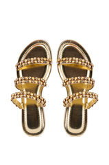AZALEA WANG GYLLIAN GOLD EMBELLISHED FLAT SANDAL