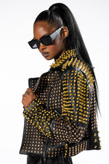 HALF AND HALF GRANDE STUDDED MOTO JACKET