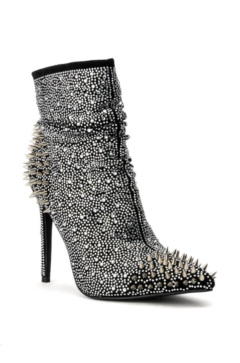 AZALEA WANG TAMARA RHINESTONE SPIKE STILETTO BOOTIE IN BLACK