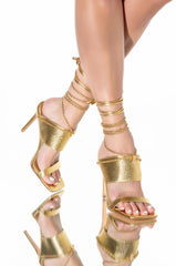 AZALEA WANG HERE FOR THE LONG RUN STILETTO SANDAL IN GOLD