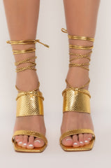 AZALEA WANG HERE FOR THE LONG RUN STILETTO SANDAL IN GOLD