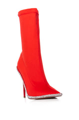 AZALEA WANG HOT TAMALE RED RHINESTONE TRIM BOOTIE