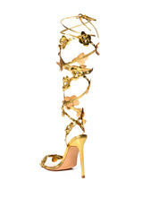 AZALEA WANG HUMBLE FLOWER TIE UP SANDAL IN GOLD